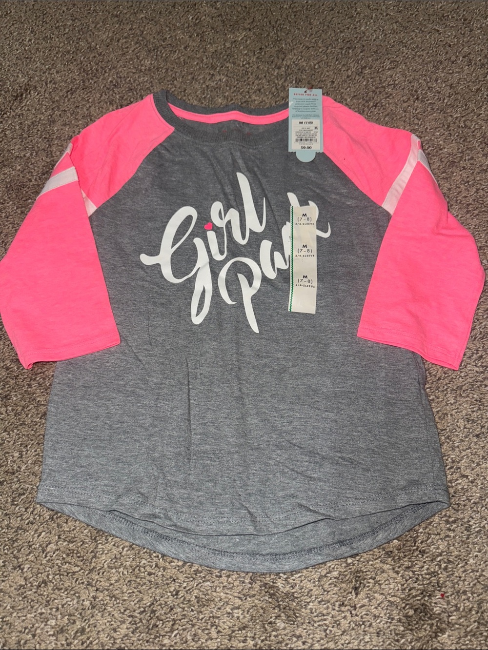 Cat & Jack Gray Tee with Pink Raglan Sleeves - Girl Power